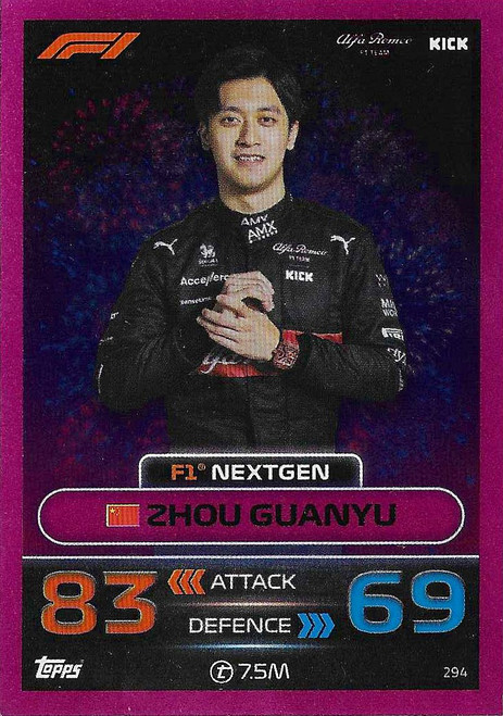 #294 Zhou Guanyu (Alfa Romeo) - PINK PARALLEL (F1 Nextgen) - Topps Turbo Attax 2023 India Edition (Formula 1/F1)
