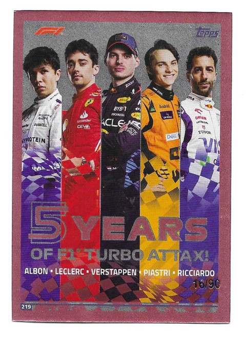 #219 - 5 Years of F1 Turbo Attax - PEACH PARALLEL 16/90 - Topps Turbo Attax 2024 India Edition (Formula 1/F1)