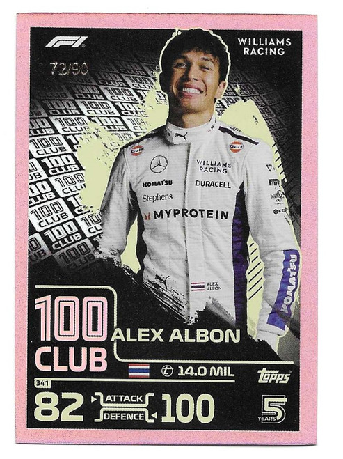 #341 Alex Albon (Williams) - PEACH PARALLEL 72/90 (100 Club) - Topps Turbo Attax 2024 India Edition (Formula 1/F1)