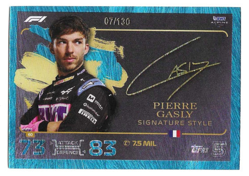 #060 Pierre Gasly (Alpine) - TURQUOISE PARALLEL 07/130 (Signature Style) - Topps Turbo Attax 2024 India Edition (Formula 1/F1)