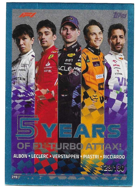 #219 - 5 Years of F1 Turbo Attax - TURQUOISE PARALLEL 128/130 - Topps Turbo Attax 2024 India Edition (Formula 1/F1)