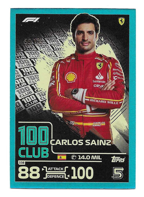 #338 Carlos Sainz (Ferrari) - TURQUOISE PARALLEL 55/130 (100 Club) - Topps Turbo Attax 2024 India Edition (Formula 1/F1)