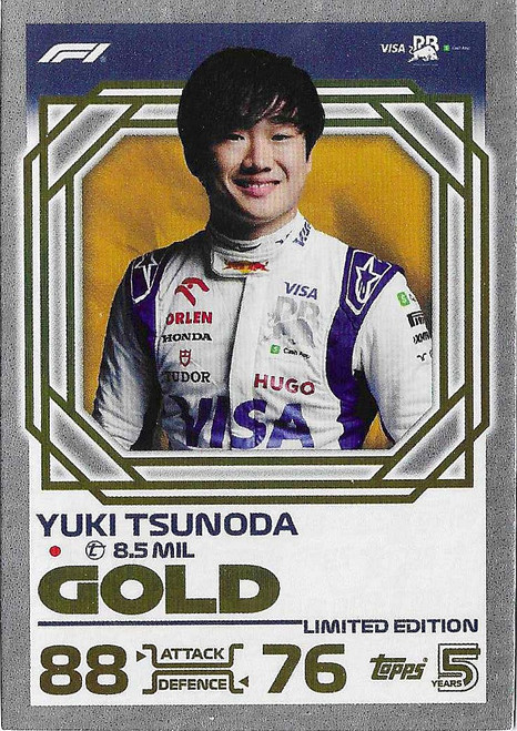 Yuki Tsunoda (Racing Bulls) - GOLD LIMITED EDITION - Topps Turbo Attax 2024 India Edition (Formula 1/F1)