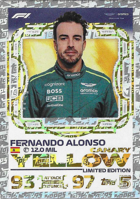 Fernando Alonso (Aston Martin) - CANARY YELLOW LIMITED EDITION - Topps Turbo Attax 2024 India Edition (Formula 1/F1)