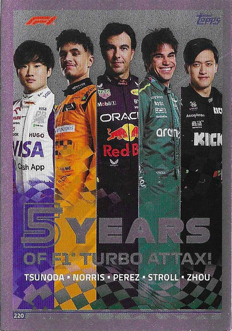#220 - 5 Years of F1 Turbo Attax - PINK PARALLEL - Topps Turbo Attax 2024 India Edition (Formula 1/F1)