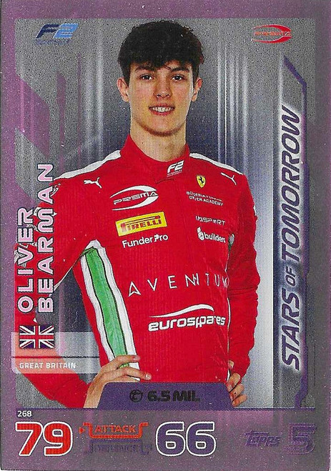 #268 Oliver Bearman (Prema) - PINK PARALLEL - Topps Turbo Attax 2024 India Edition (Formula 1/F1)