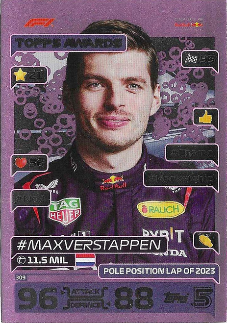 #309 Max Verstappen (Red Bull) - PINK PARALLEL (Topps Awards) - Topps Turbo Attax 2024 India Edition (Formula 1/F1)