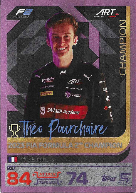 #128 Theo Pourchaire (ART) - PINK PARALLEL - Topps Turbo Attax 2024 India Edition (Formula 1/F1)