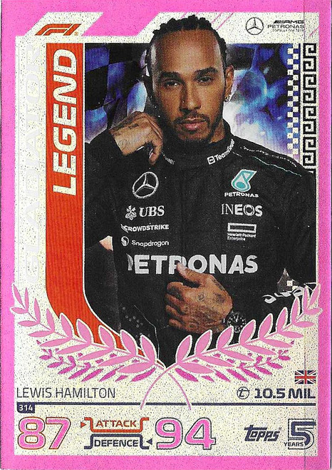 #314 Lewis Hamilton (Mercedes) - PINK PARALLEL (Gladiator) - Topps Turbo Attax 2024 India Edition (Formula 1/F1)