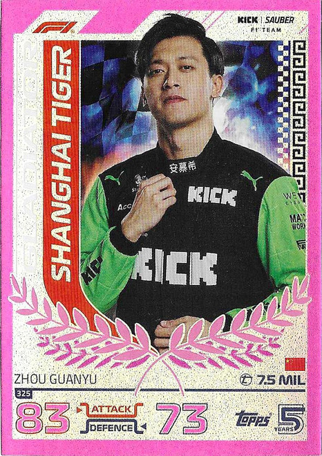 #325 Zhou Guanyu (Sauber) - PINK PARALLEL (Gladiator) - Topps Turbo Attax 2024 India Edition (Formula 1/F1)
