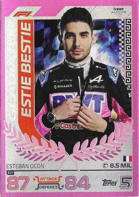#321 Esteban Ocon (Alpine) - PINK PARALLEL (Gladiator) - Topps Turbo Attax 2024 India Edition (Formula 1/F1)