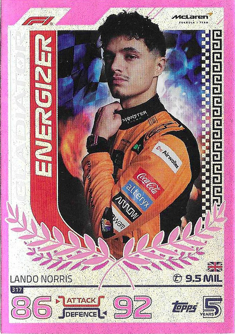 #317 Lando Norris (McLaren) - PINK PARALLEL (Gladiator) - Topps Turbo Attax 2024 India Edition (Formula 1/F1)