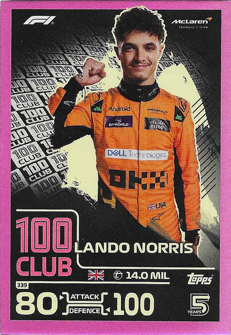 #339 Lando Norris (McLaren) - PINK PARALLEL (100 Club) - Topps Turbo Attax 2024 India Edition (Formula 1/F1)