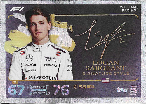 #072 Logan Sargeant (Williams) - SIGNATURE STYLE - Topps Turbo Attax 2024 India Edition (Formula 1/F1)