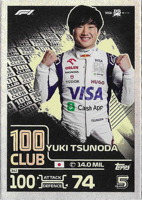#342 Yuki Tsunoda (Racing Bulls) - 100 CLUB - Topps Turbo Attax 2024 India Edition (Formula 1/F1)