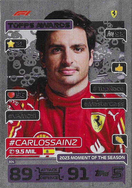#304 Carlos Sainz (Ferrari) - TOPPS AWARDS - Topps Turbo Attax 2024 India Edition (Formula 1/F1)