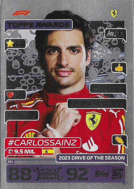 #305 Carlos Sainz (Ferrari) - TOPPS AWARDS - Topps Turbo Attax 2024 India Edition (Formula 1/F1)