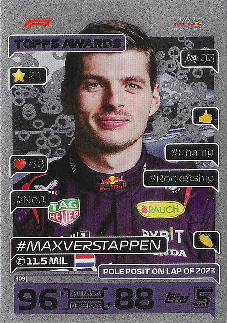 #309 Max Verstappen (Red Bull) - TOPPS AWARDS - Topps Turbo Attax 2024 India Edition (Formula 1/F1)