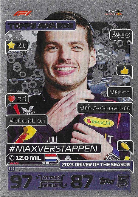 #312 Max Verstappen (Red Bull) - TOPPS AWARDS - Topps Turbo Attax 2024 India Edition (Formula 1/F1)
