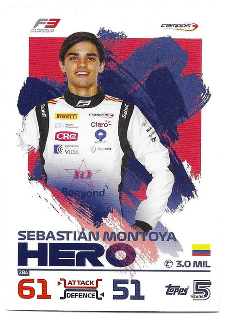 #284 Sebastian Montoya (Campos) - Topps Turbo Attax 2024 India Edition (Formula 1/F1)