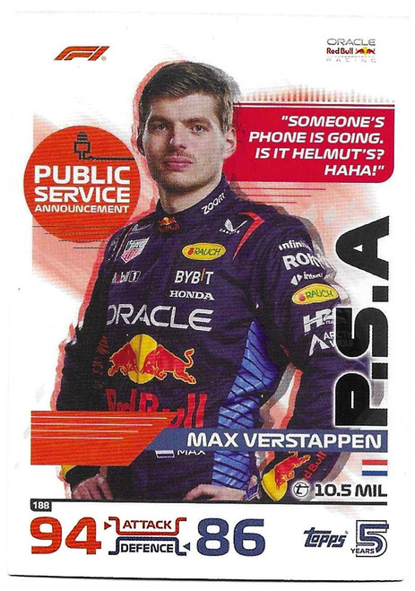 #188 Max Verstappen (Red Bull) - Topps Turbo Attax 2024 India Edition (Formula 1/F1)