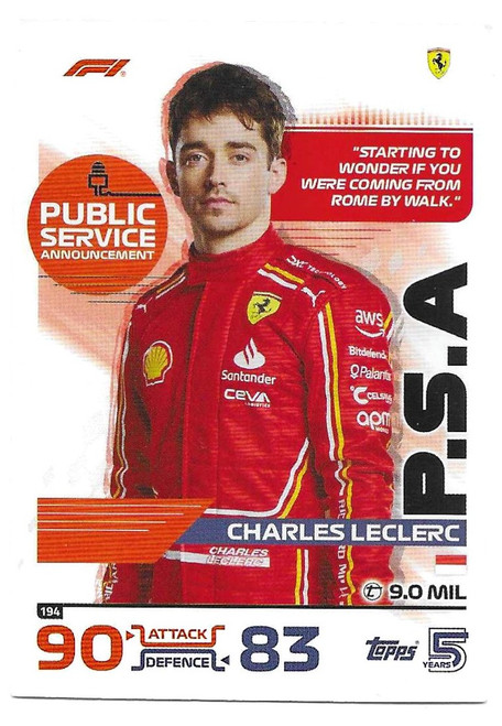 #194 Charles Leclerc (Ferrari) - Topps Turbo Attax 2024 India Edition (Formula 1/F1)