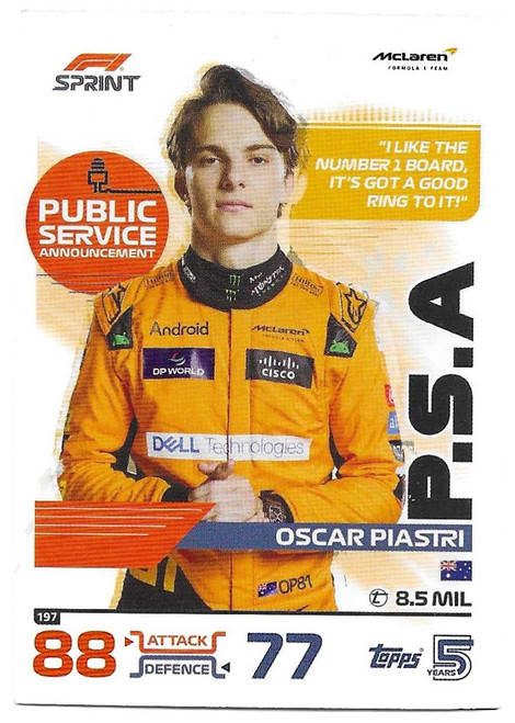 #197 Oscar Piastri (McLaren) - Topps Turbo Attax 2024 India Edition (Formula 1/F1)