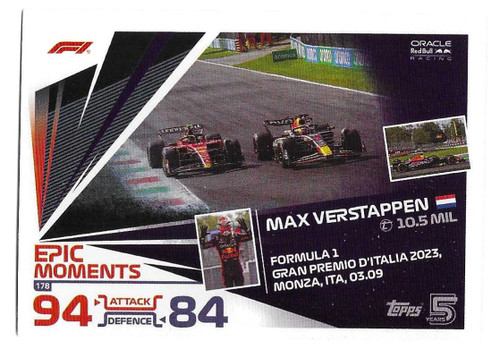 #178 Max Verstappen (Red Bull) - Topps Turbo Attax 2024 India Edition (Formula 1/F1)