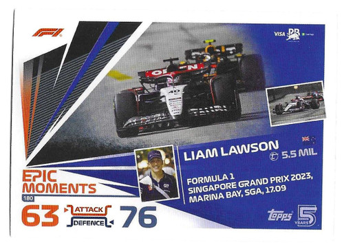 #180 Liam Lawson (Racing Bulls) - Topps Turbo Attax 2024 India Edition (Formula 1/F1)