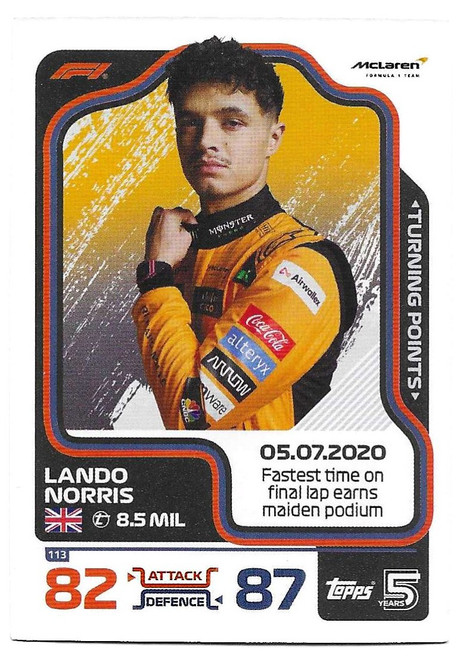 #113 Lando Norris (McLaren) - Topps Turbo Attax 2024 India Edition (Formula 1/F1)