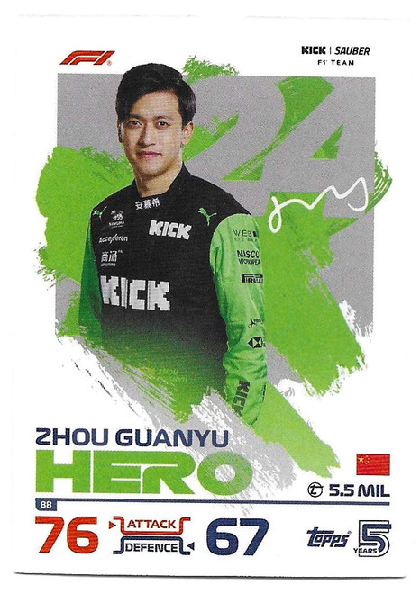 #088 Zhou Guanyu (Sauber) - Topps Turbo Attax 2024 India Edition (Formula 1/F1)