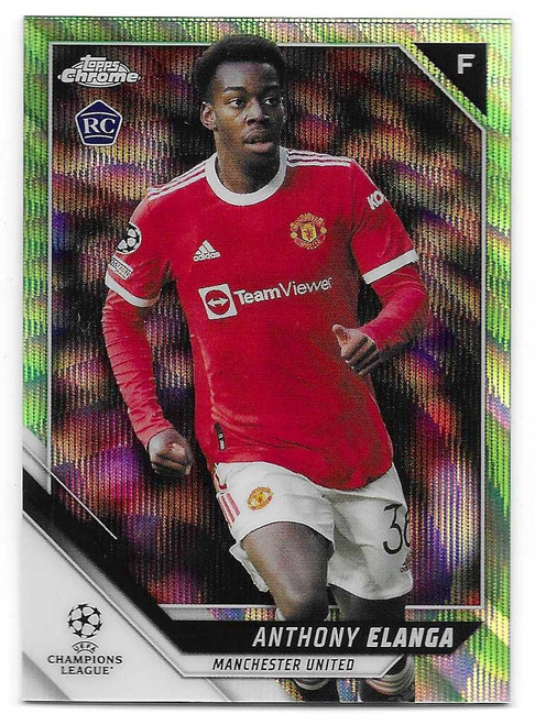 #140 Anthony Elanga (Manchester United) - NEON GREEN WAVE PARALLEL 04/99 - Topps Chrome UEFA Champions League 2021/22