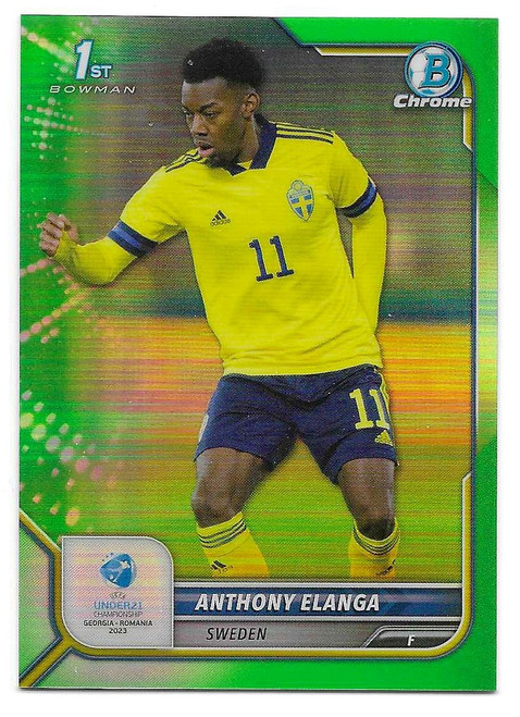 #100 Anthony Elanga (Sweden) - NEON GREEN PARALLEL 126/199 - Topps Bowman Chrome Road To U21 Euro 2023