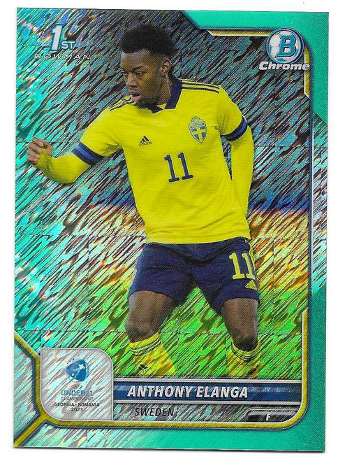 #100 Anthony Elanga (Sweden) - AQUA SHIMMER PARALLEL 035/125 - Topps Bowman Chrome Road To U21 Euro 2023