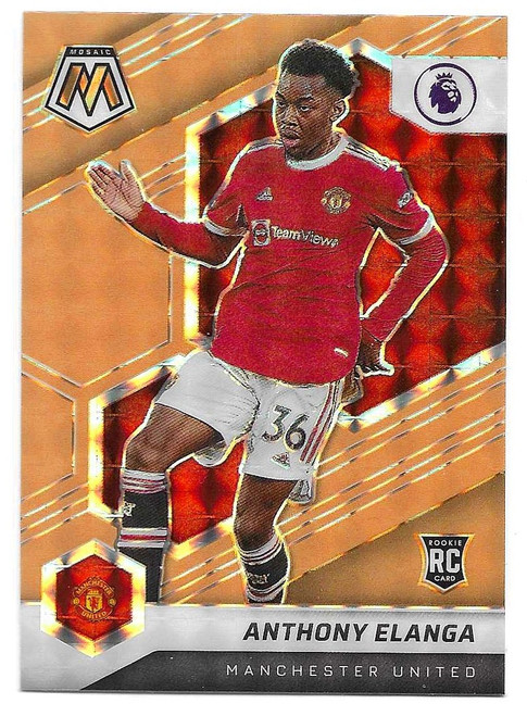 #145 Anthony Elanga (Manchester United) - ORANGE FLUORESCENT PARALLEL - Panini Mosaic Premier League 2021/22