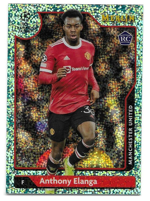 #143 Anthony Elanga (Manchester United) - AQUA SPECKLE PARALLEL 042/199 - Topps Merlin Chrome 2021/22