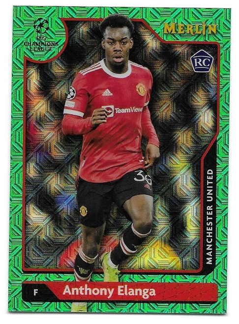 #143 Anthony Elanga (Manchester United) - GREEN MOJO PARALLEL 77/99 - Topps Merlin Chrome 2021/22