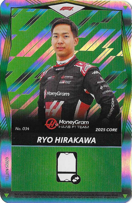 #034 Ryo Hirakawa (Haas) - GREEN FOIL PARALLEL - Mattel 2025 Core Edition UNO Elite F1/Formula 1
