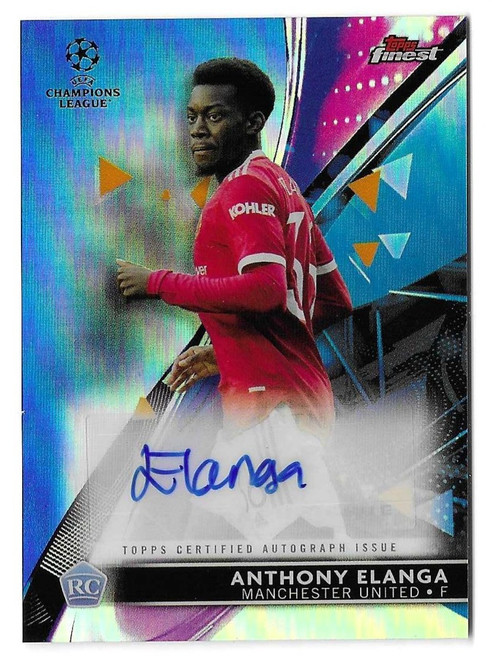 BA-AE - Anthony Elanga (Manchester United) - BLUE PARALLEL 074/150 BASE CARD AUTOGRAPH - Topps Finest UEFA Champions League 2021/22