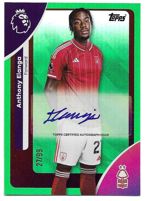 AC-AE - Anthony Elanga (Nottingham Forest) - BASE PLAYERS AUTOGRAPH VARIATION - GREEN RAINBOW FOIL 27/99 - Topps Premier League 2026