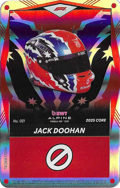 #021 Jack Doohan (Alpine) - RED FOIL PARALLEL - Mattel 2025 Core Edition UNO Elite F1/Formula 1