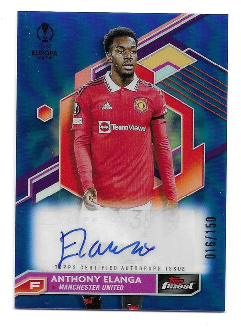 A-AE - Anthony Elanga (Manchester United) - BASE CARD AUTOGRAPH (Blue Parallel 016/150) - Topps Finest UEFA Club Competitions 2022/23