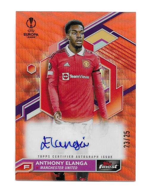 A-AE - Anthony Elanga (Manchester United) - BASE CARD AUTOGRAPH (Orange Wave Parallel 23/25) - Topps Finest UEFA Club Competitions 2022/23