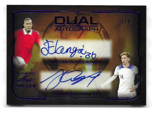 DA-4 - Anthony Elanga (Manchester United) & James Garner (England) - NAVY PARALLEL 3/4 (Dual Autograph) - Leaf Ultimate Soccer 2022