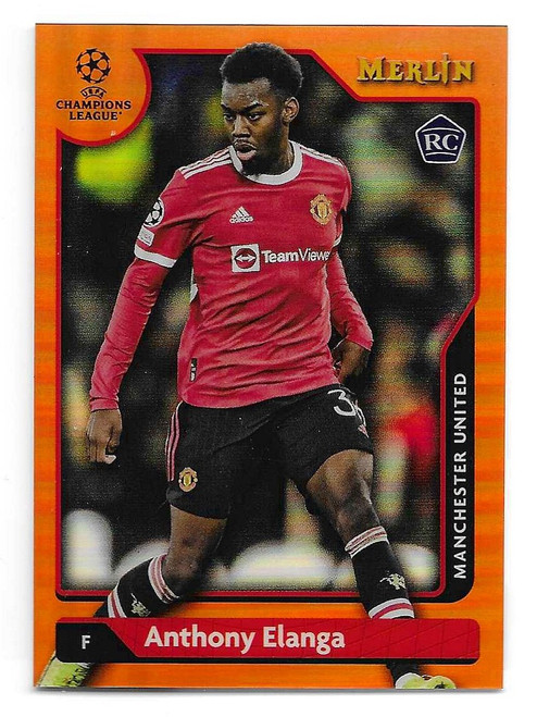 #143 Anthony Elanga (Manchester United) - BASE ROOKIE IMAGE VARIATION (Orange Parallel 09/25) - Topps Merlin Chrome 2021/22