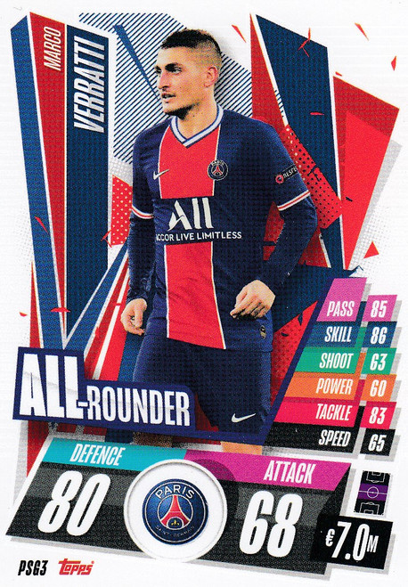 #PSG3 Marco Verratti (Paris Saint-Germain) Match Attax Champions League 2020/21 ALL ROUNDER