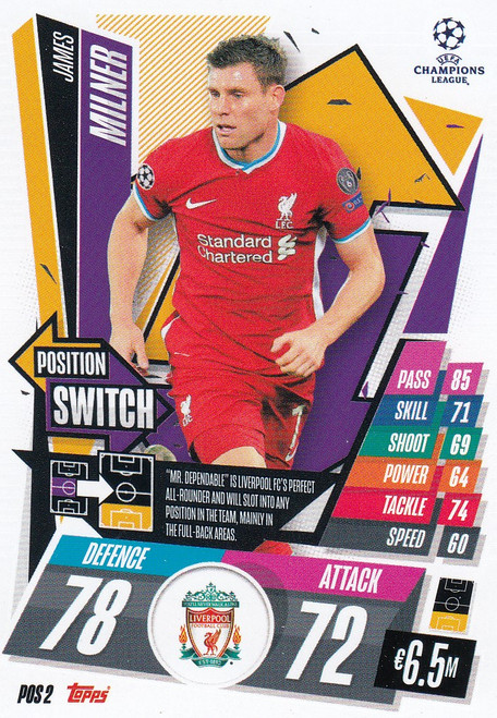 #POS2 James Milner (Liverpool) Topps Match Attax EXTRA 2020/21 collection - POSITION SWITCH