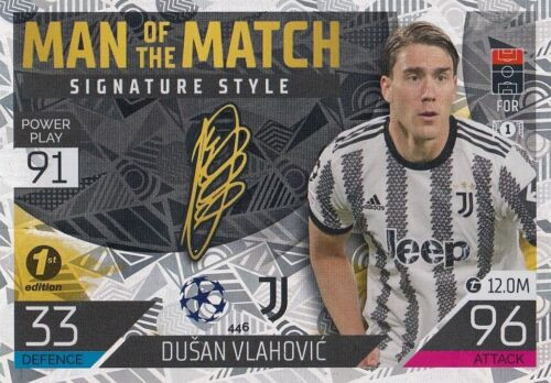 #446 Dusan Vlahovic (Juventus) - 1ST EDITION (MAN OF THE MATCH SIGNATURE STYLE) - Topps Match Attax 2022/23