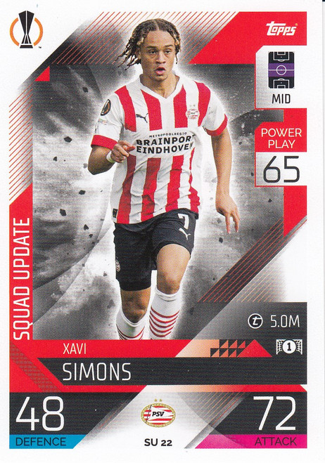 SU022 - Xavi Simons (PSV) - SQUAD UPDATE - Topps Match Attax Extra 2022/23