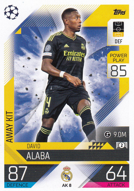 AK008 - David Alaba (Real Madrid) - AWAY KIT - Topps Match Attax Extra 2022/23